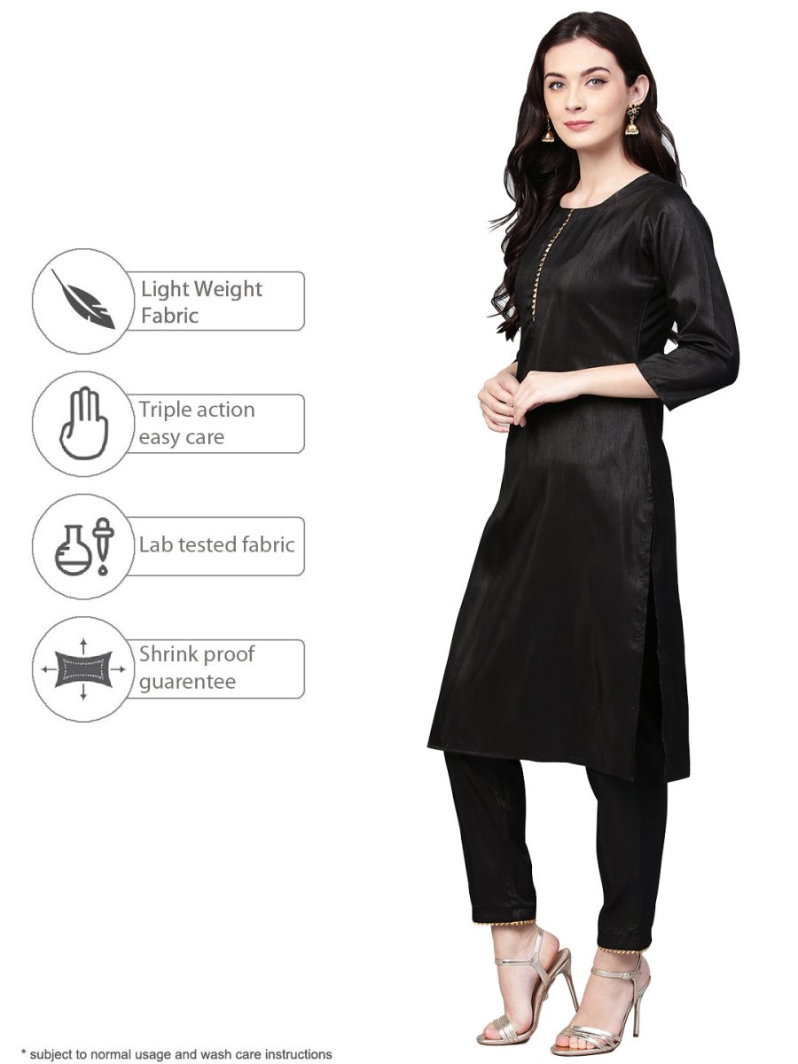 Ahalyaa Black With Bright Pink Kurta Set | Swadesiicart
