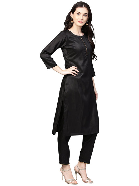 Ahalyaa Black With Bright Pink Kurta Set | Swadesiicart