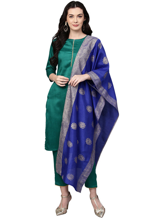 Indian Clothing Ahalyaa Green Solid Kurta with Trousers & Dupatta | Swadesiicart