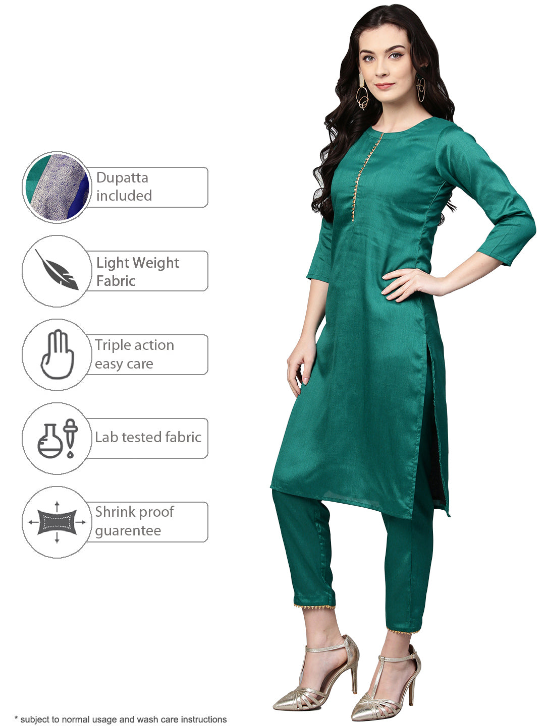 Indian Clothing Ahalyaa Green Solid Kurta with Trousers & Dupatta | Swadesiicart