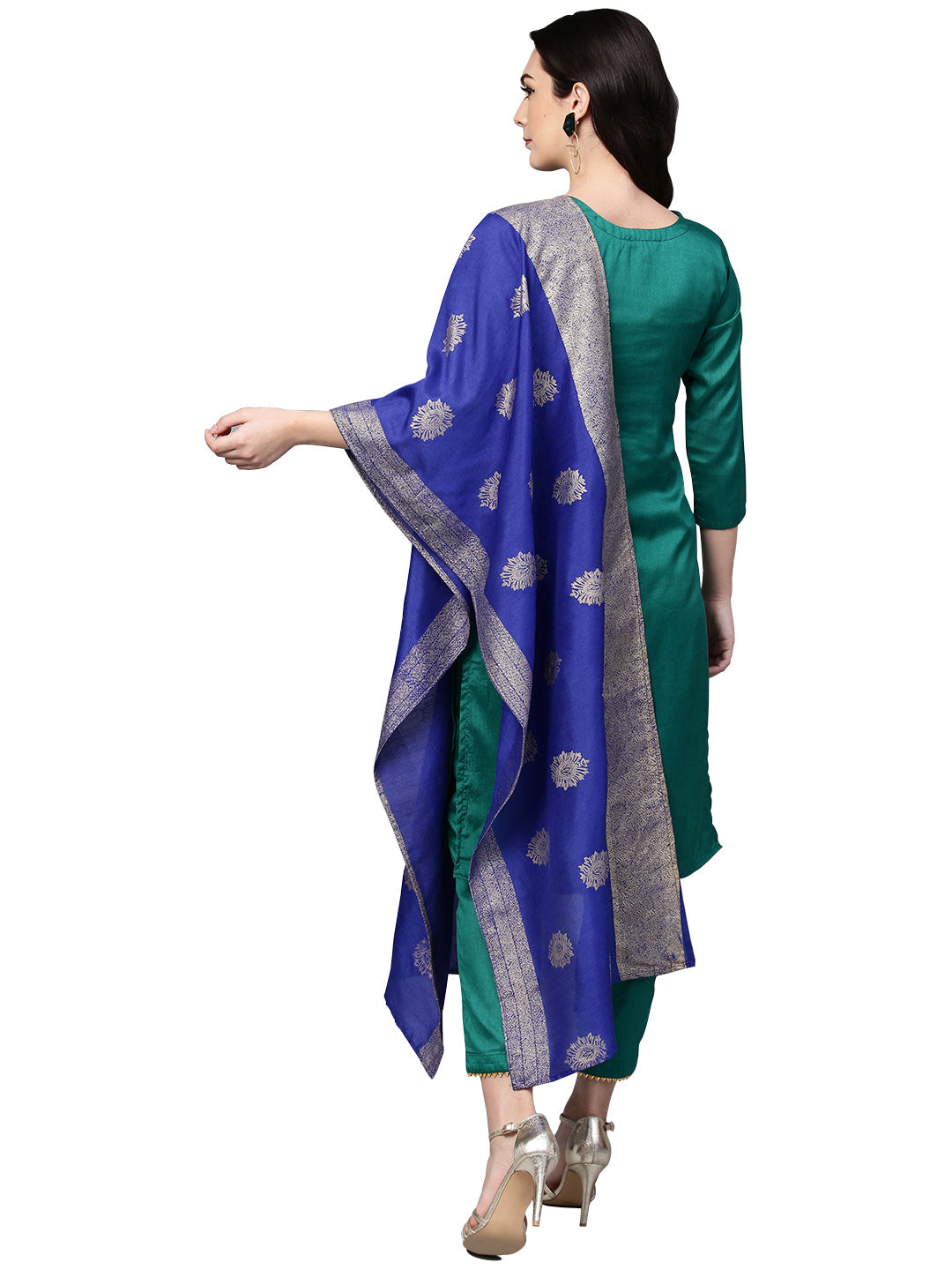 Indian Clothing Ahalyaa Green Solid Kurta with Trousers & Dupatta | Swadesiicart