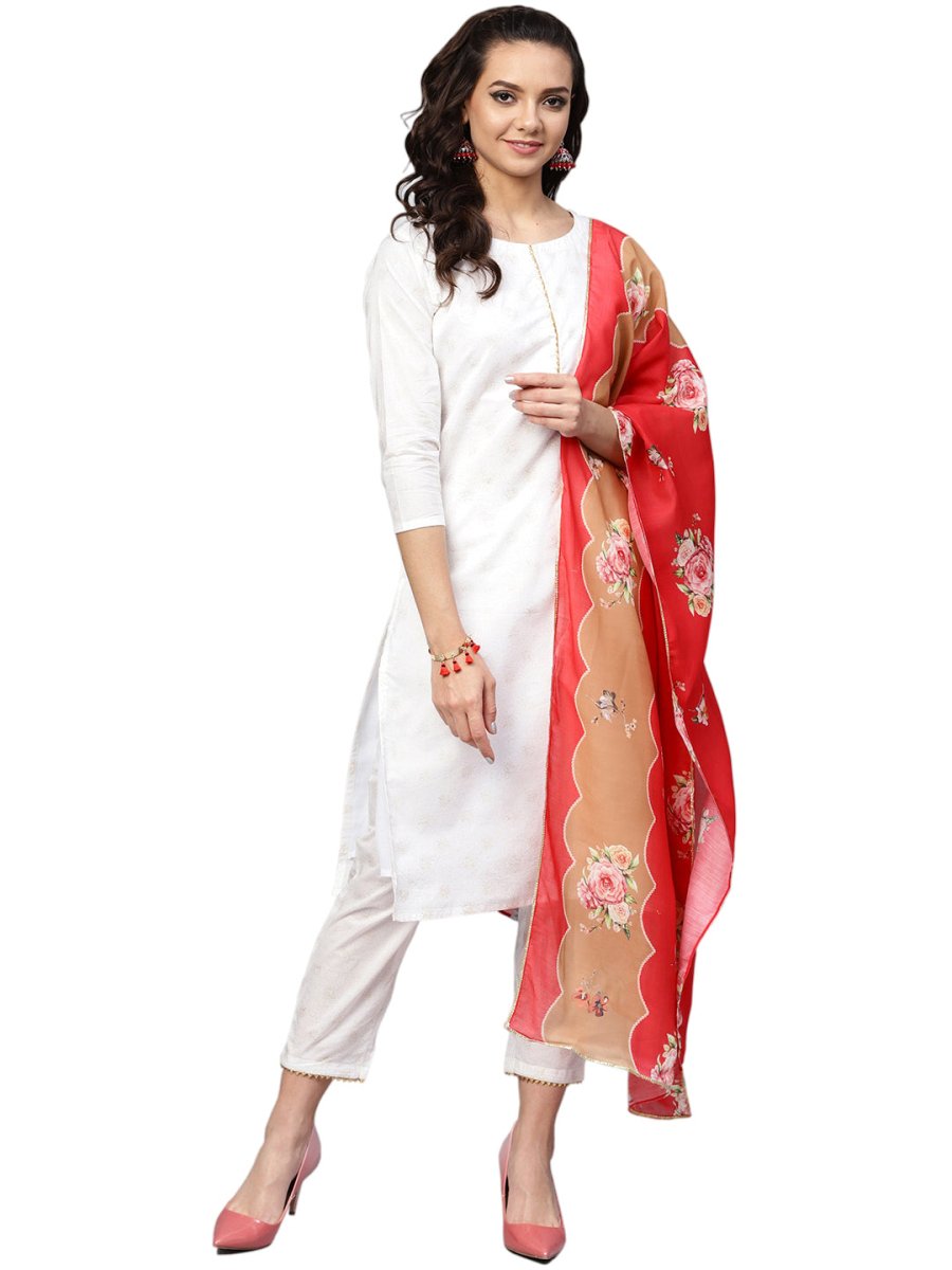 Ahalyaa White Straight Cotton Kurta Set | Swadesiicart