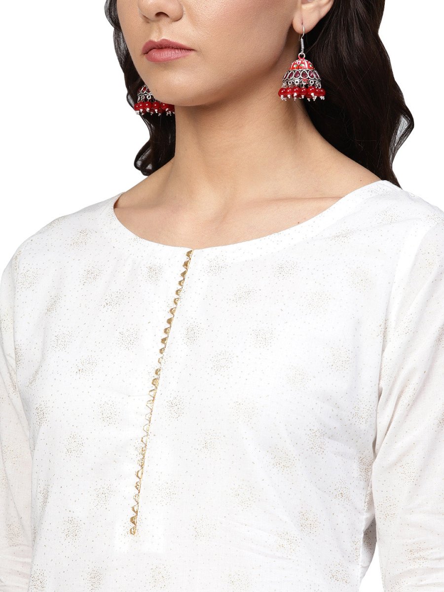 Ahalyaa White Straight Cotton Kurta Set | Swadesiicart