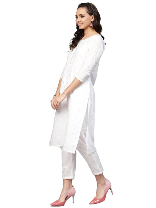 Ahalyaa White Straight Cotton Kurta Set | Swadesiicart