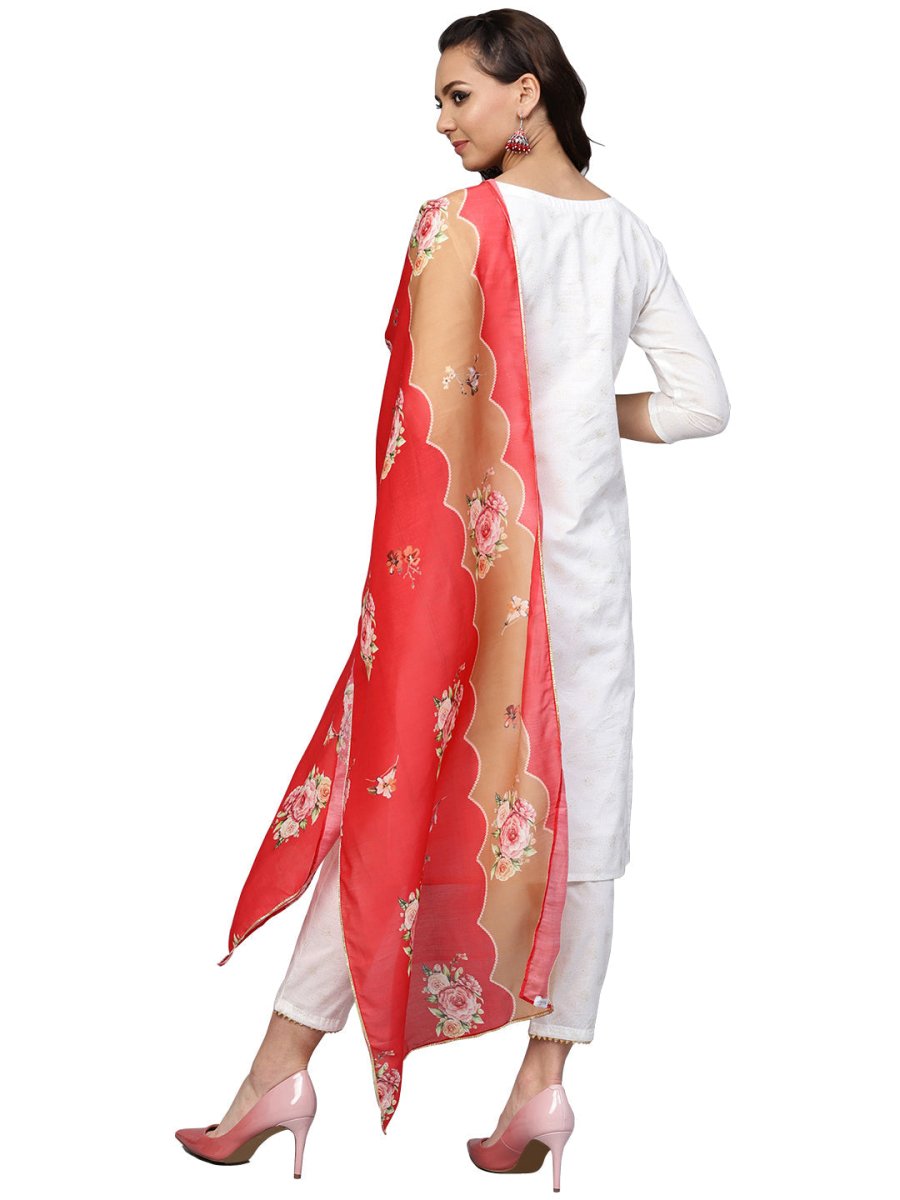Ahalyaa White Straight Cotton Kurta Set | Swadesiicart