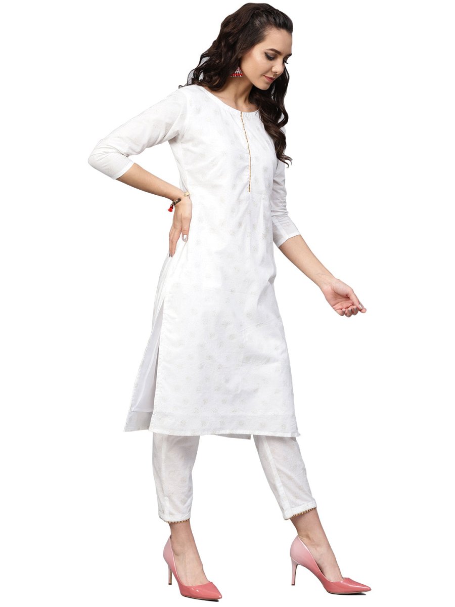Ahalyaa White Straight Cotton Kurta Set | Swadesiicart