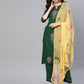 Ahalyaa Women Green & Yellow Printed Kurta With Trousers & Dupatta | Swadesiicart