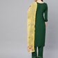 Ahalyaa Women Green & Yellow Printed Kurta With Trousers & Dupatta | Swadesiicart