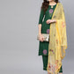 Ahalyaa Women Green & Yellow Printed Kurta With Trousers & Dupatta | Swadesiicart