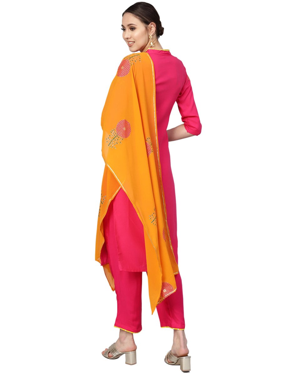 Ahalyaa Fuchsia Viscose Rayon Straight Kurta Set | Swadesiicart