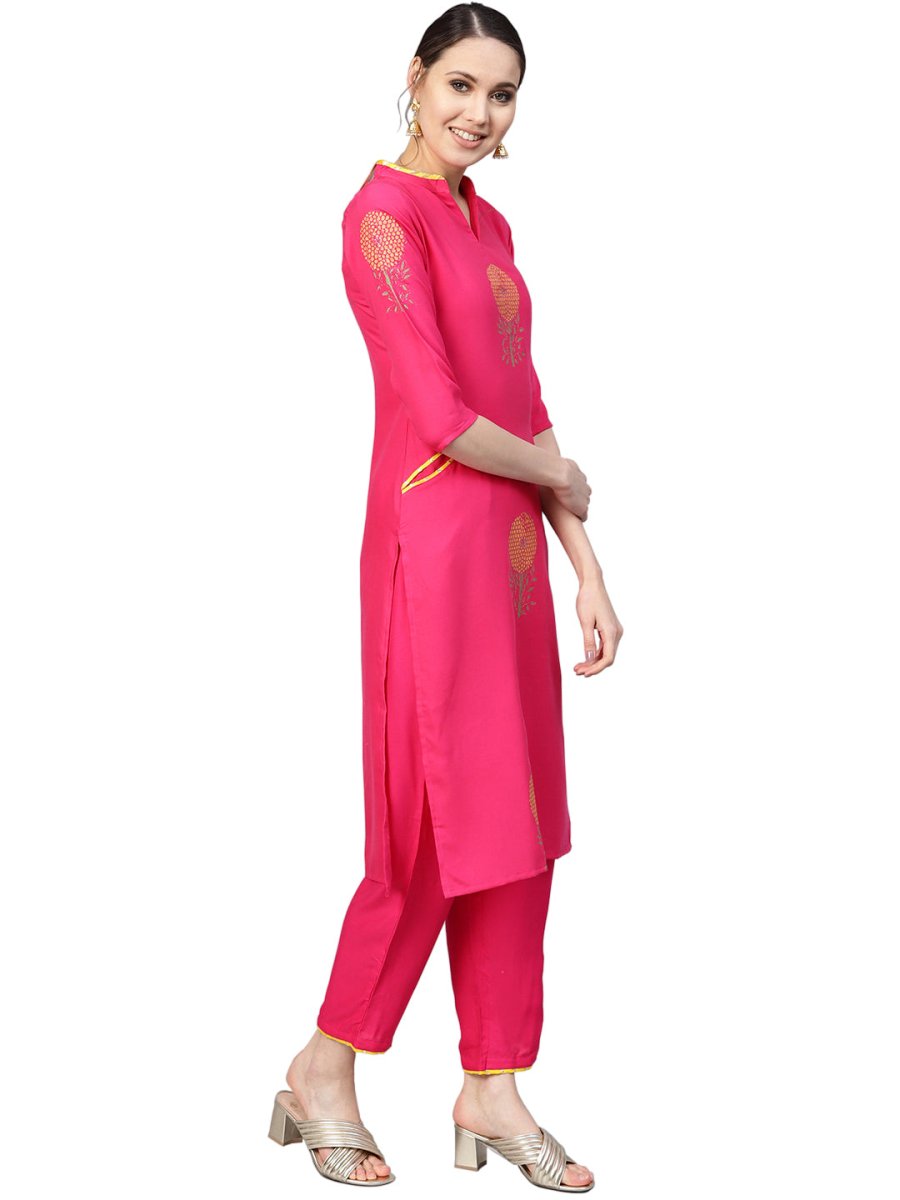 Ahalyaa Fuchsia Viscose Rayon Straight Kurta Set | Swadesiicart