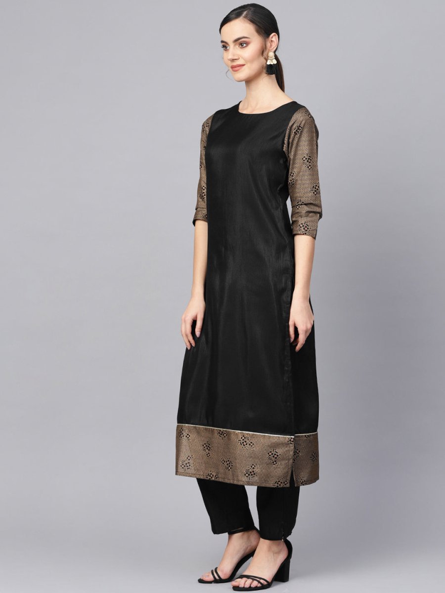 Ahalyaa Black Solid Kurta with Trousers & Dupatta | Swadesiicart