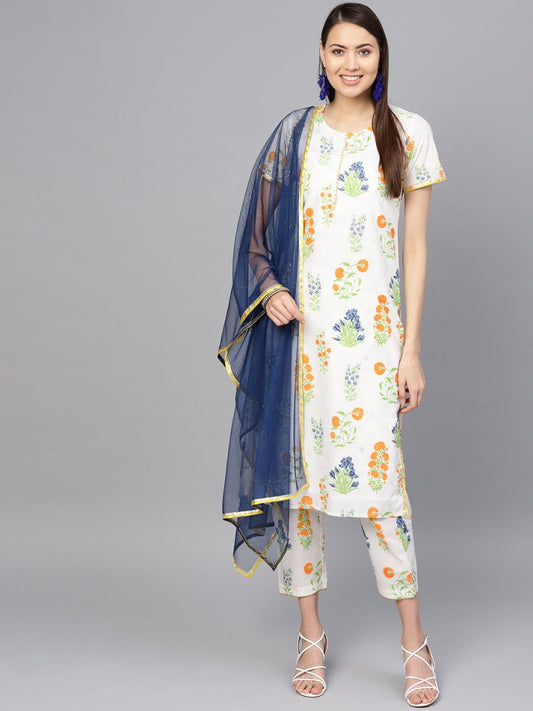 Ahalyaa Women Off white Printed Beautiful Kurta Set | Swadesiicart
