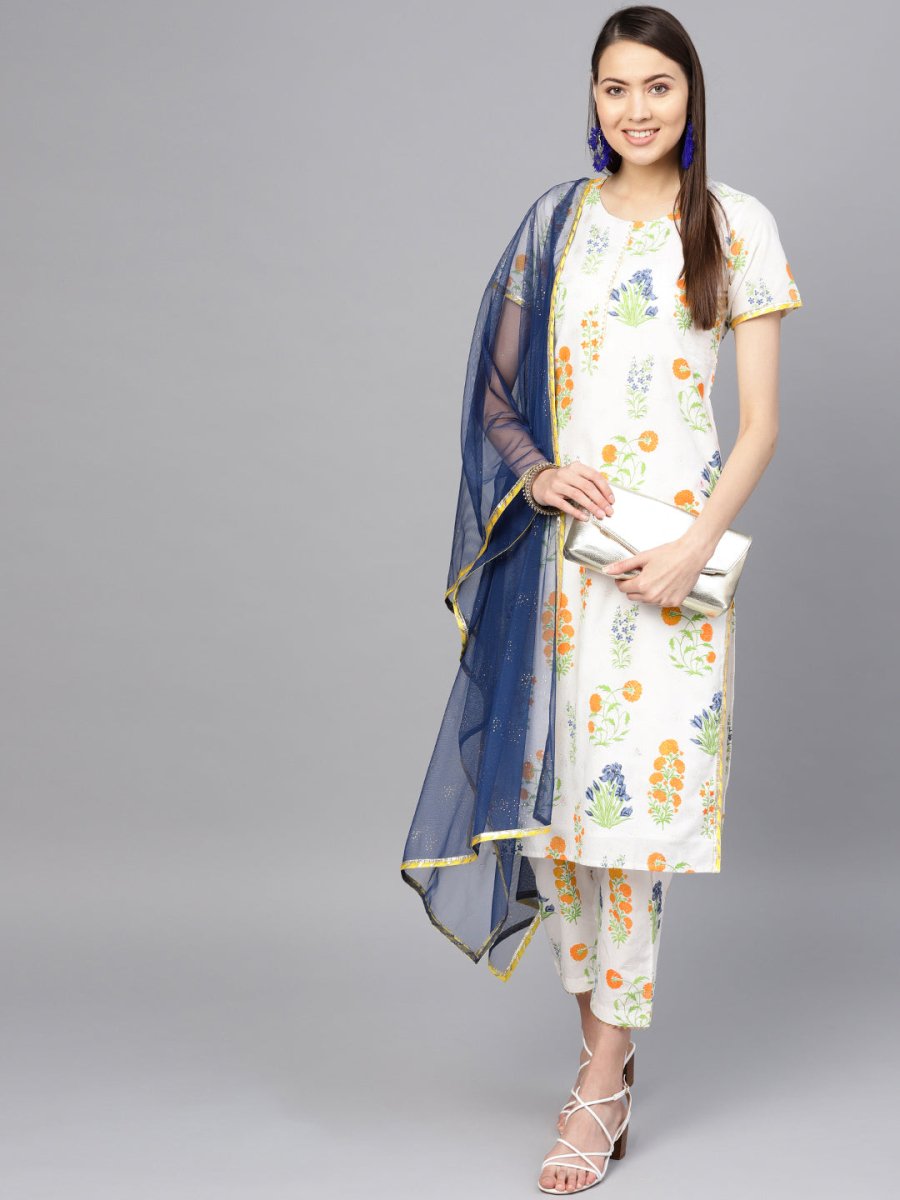 Ahalyaa Women Off white Printed Beautiful Kurta Set | Swadesiicart