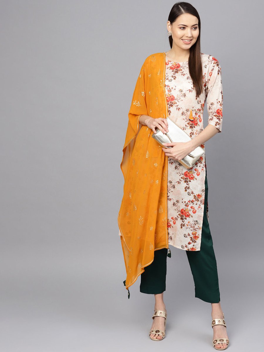 Ahalyaa Off White Printed Kurta Set | Swadesiicart