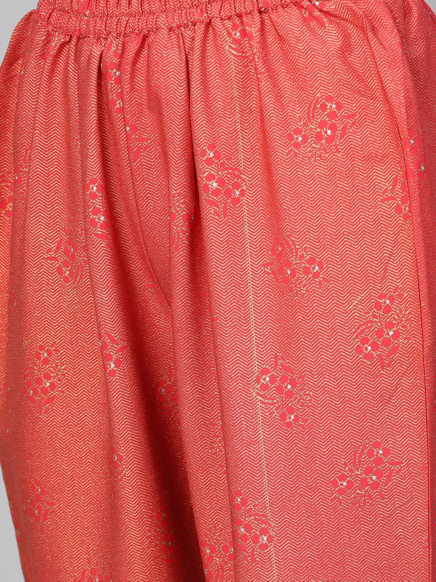 Ahalyaa Women Red & Golden Printed Kurta with Trousers & Dupatta | Swadesiicart