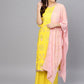 Ahalyaa Women Yellow & Pink Printed Kurta with Palazzos & Dupatta | Swadesiicart