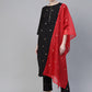 Ahalyaa Black & Pink Bandhani Khari Printed Kurta with Trousers & Dupatta | Swadesiicart