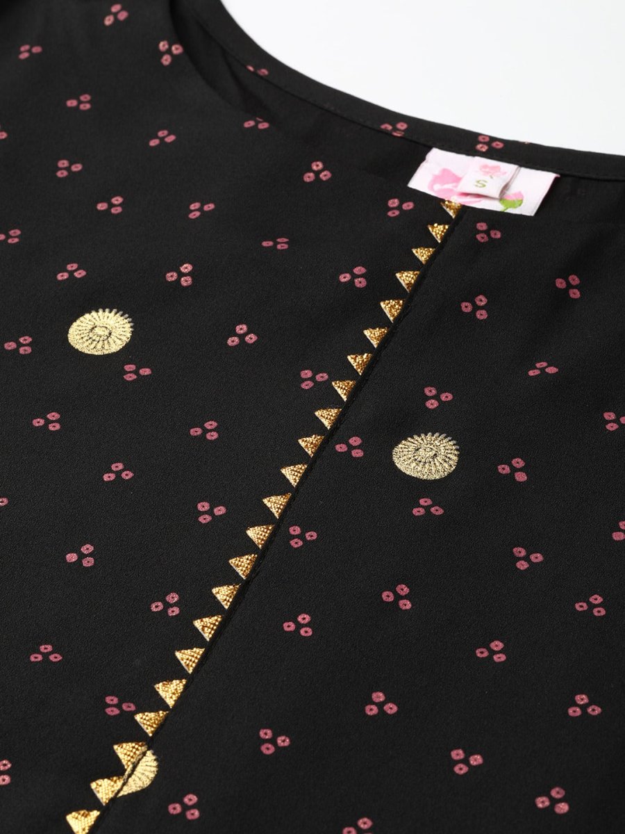 Ahalyaa Black & Pink Bandhani Khari Printed Kurta with Trousers & Dupatta | Swadesiicart
