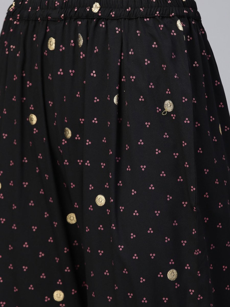 Ahalyaa Black & Pink Bandhani Khari Printed Kurta with Trousers & Dupatta | Swadesiicart