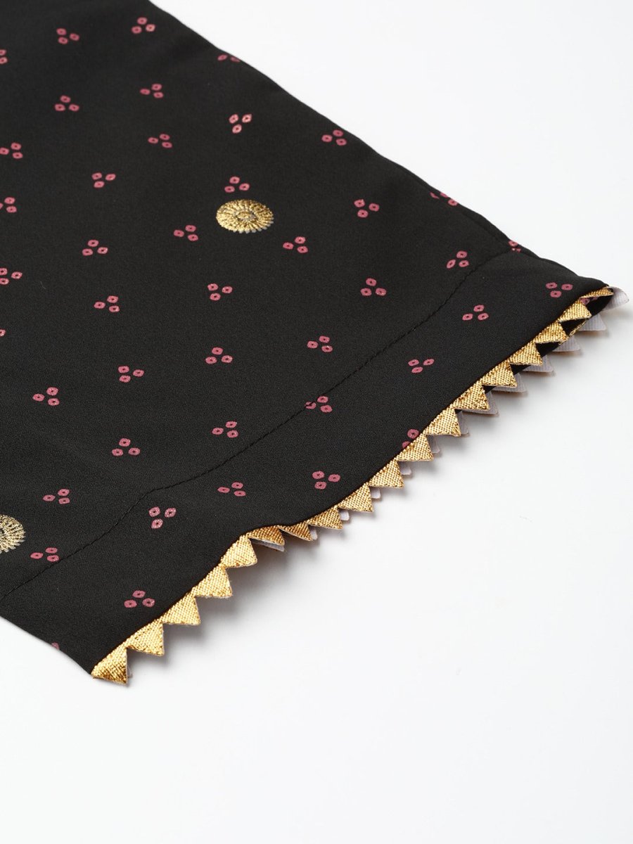 Ahalyaa Black & Pink Bandhani Khari Printed Kurta with Trousers & Dupatta | Swadesiicart