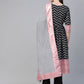 Ahalyaa Women Black & White Polka Dots Chevron Khari Printed Kurta with Trousers & Dupatta | Swadesiicart