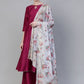 Ahalyaa Magenta & Grey Solid Anarkali Kurta with Palazzos & Floral Dupatta | Swadesiicart