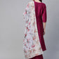 Ahalyaa Magenta & Grey Solid Anarkali Kurta with Palazzos & Floral Dupatta | Swadesiicart