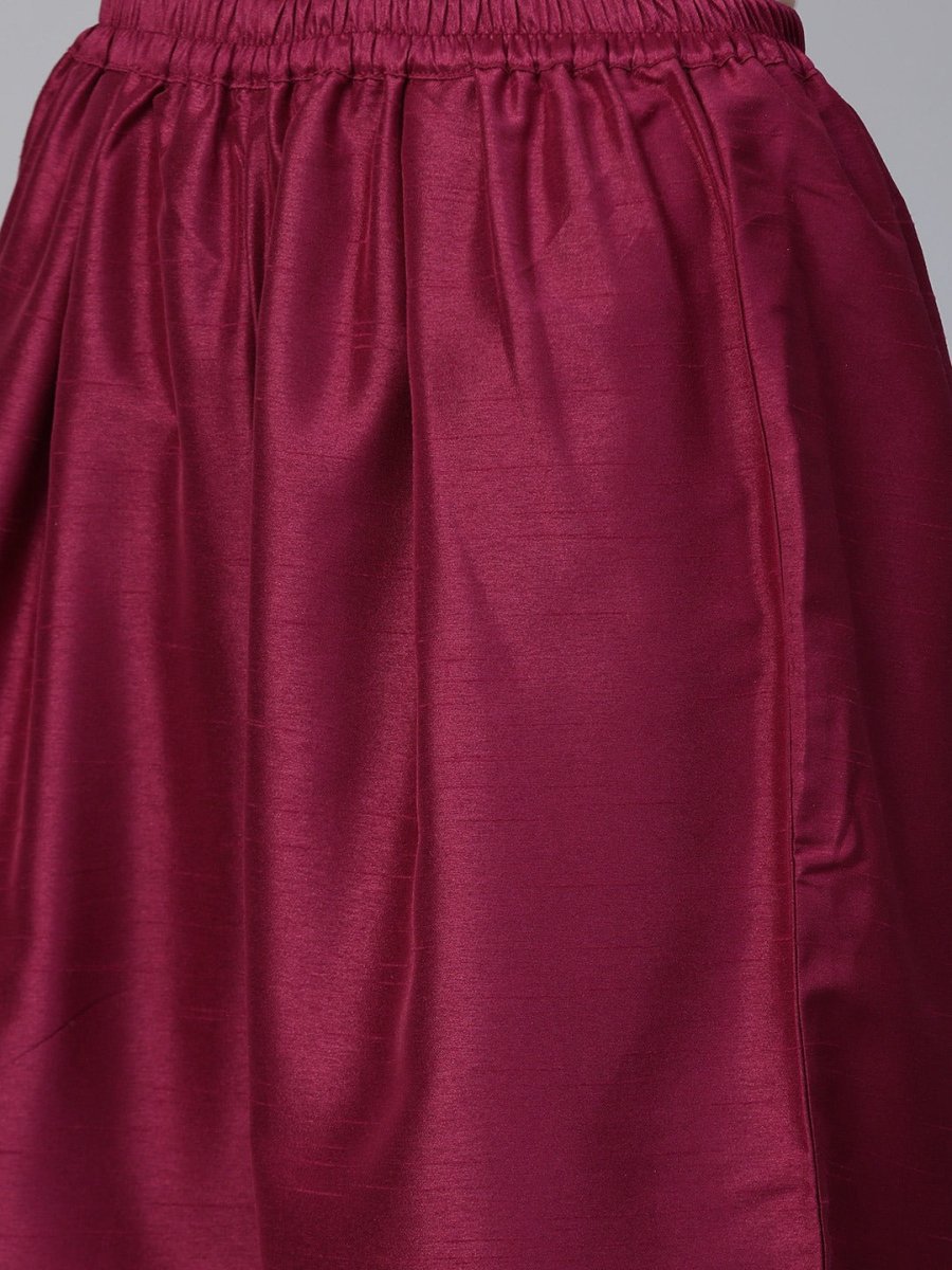 Ahalyaa Magenta & Grey Solid Anarkali Kurta with Palazzos & Floral Dupatta | Swadesiicart