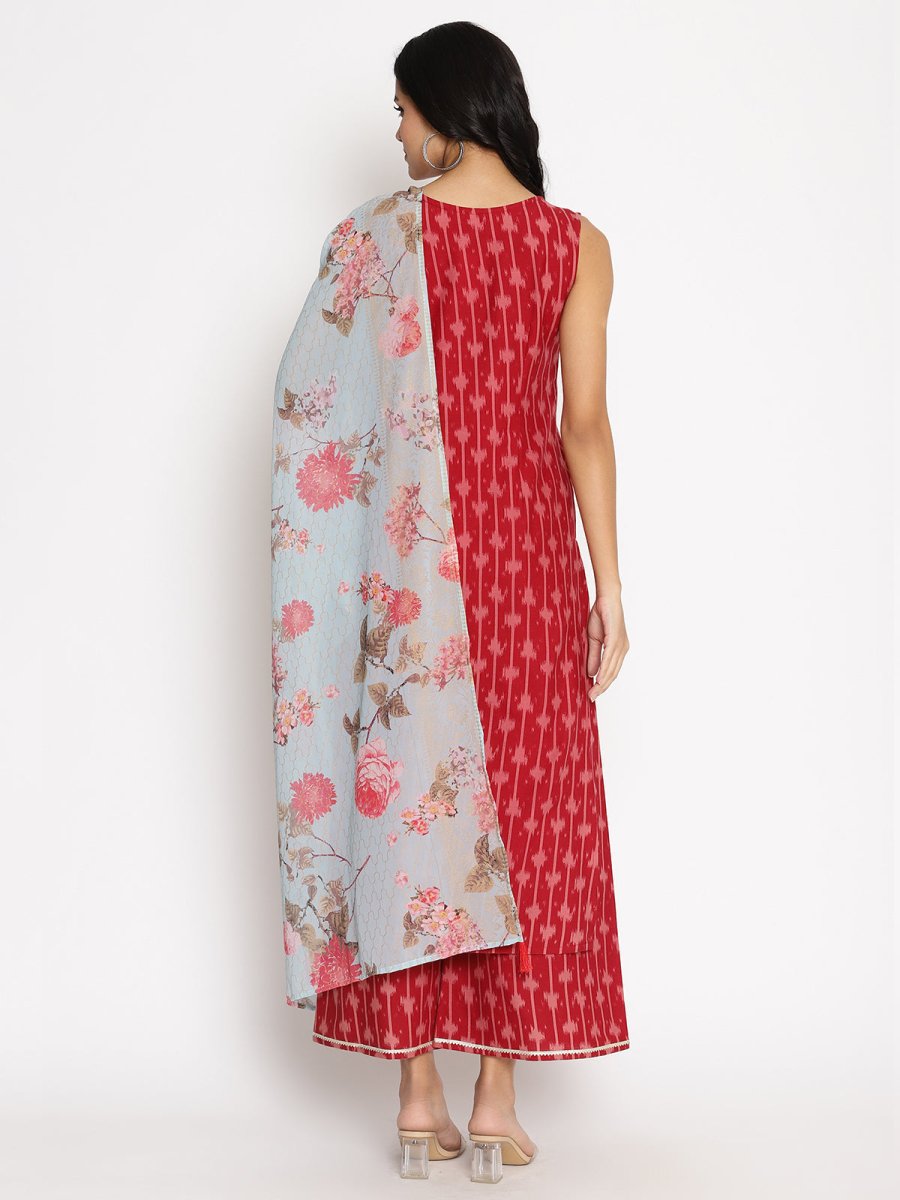 Ahalyaa Cotton Printed Kurta Plazzo With Dupatta Set | Swadesiicart