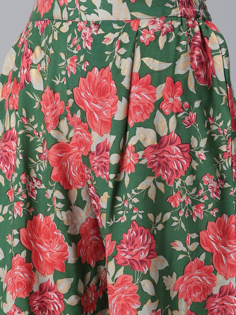 Ahalyaa Women Green Floral Printed Regular Kurta With Palazzos & Dupatta | Swadesiicart