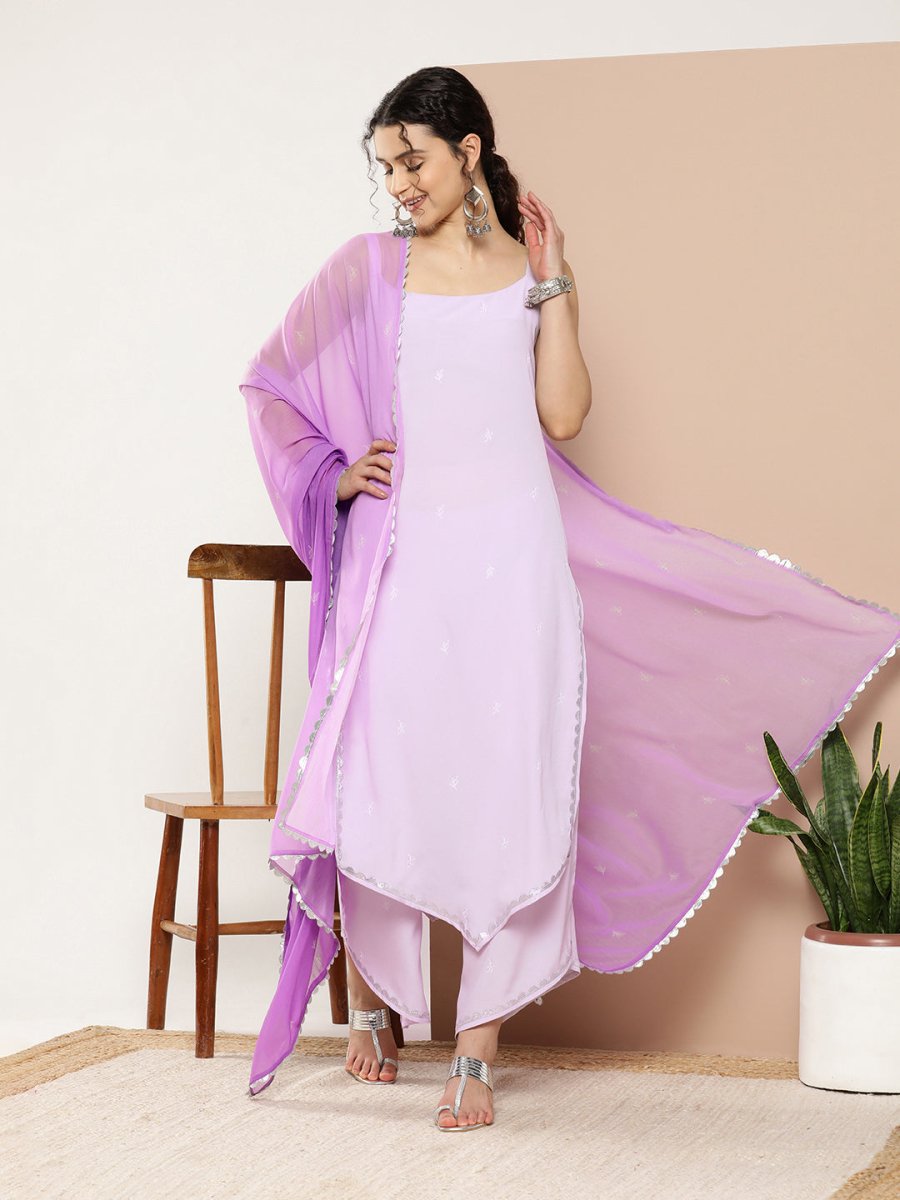 Ahalyaa Women Lavender Gotta Patti Kurta with Palazzos & With Dupatta | Swadesiicart