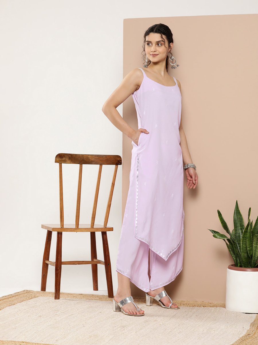 Ahalyaa Women Lavender Gotta Patti Kurta with Palazzos & With Dupatta | Swadesiicart