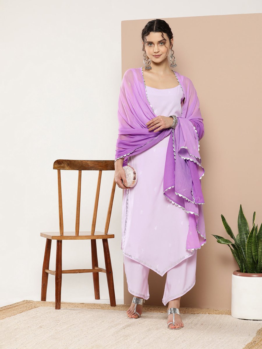 Ahalyaa Women Lavender Gotta Patti Kurta with Palazzos & With Dupatta | Swadesiicart