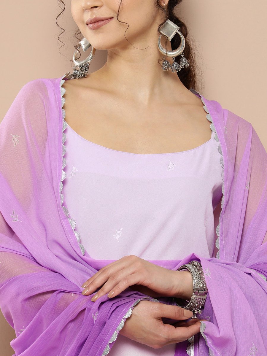 Ahalyaa Women Lavender Gotta Patti Kurta with Palazzos & With Dupatta | Swadesiicart