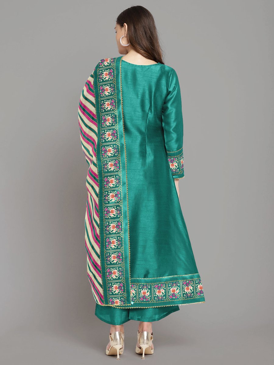 Ahalyaa Women Sea Green Printed Gotta Patti Kurti with Palazzos & Dupatta | Swadesiicart