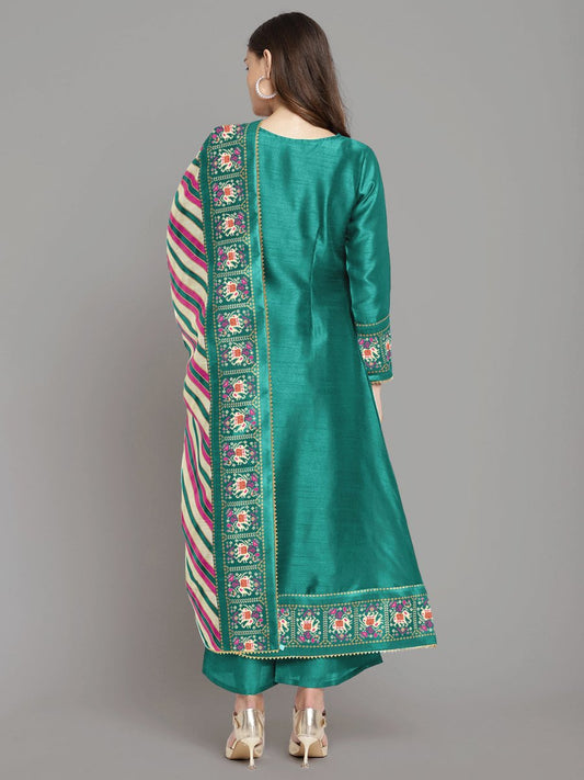 Ahalyaa Women Sea Green Printed Gotta Patti Kurti with Palazzos & Dupatta | Swadesiicart