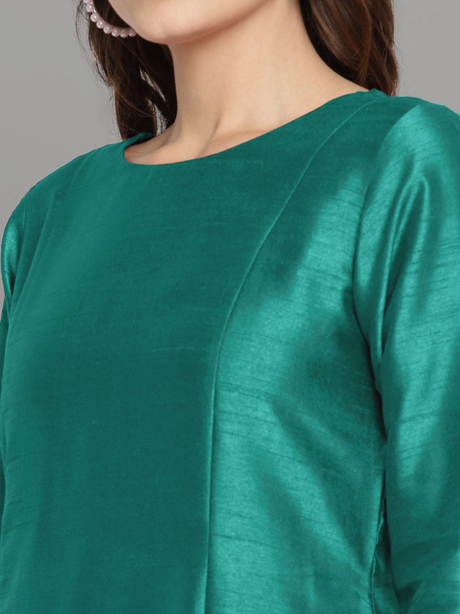 Ahalyaa Women Sea Green Printed Gotta Patti Kurti with Palazzos & Dupatta | Swadesiicart