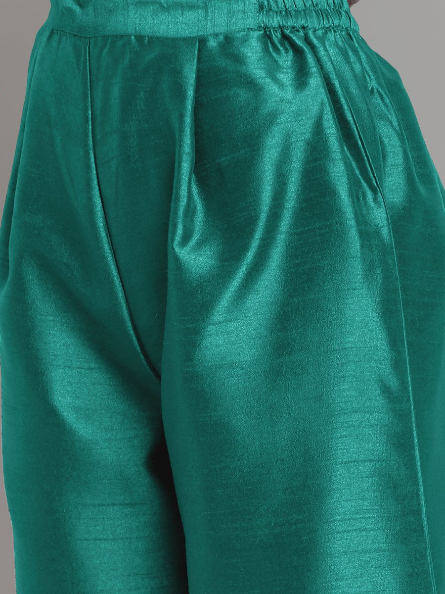 Ahalyaa Women Sea Green Printed Gotta Patti Kurti with Palazzos & Dupatta | Swadesiicart