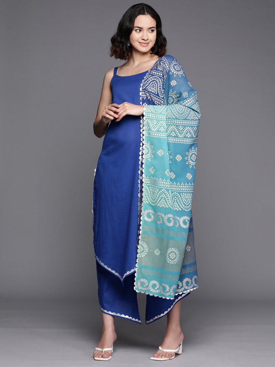 Ahalyaa Regular Pure Cotton Kurta With Palazzos & Dupatta | Swadesiicart