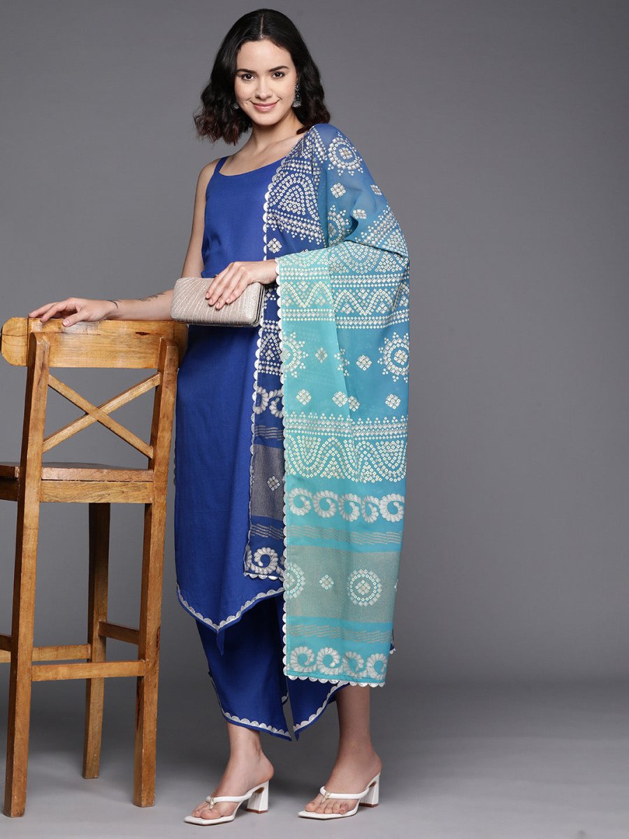Ahalyaa Regular Pure Cotton Kurta With Palazzos & Dupatta | Swadesiicart