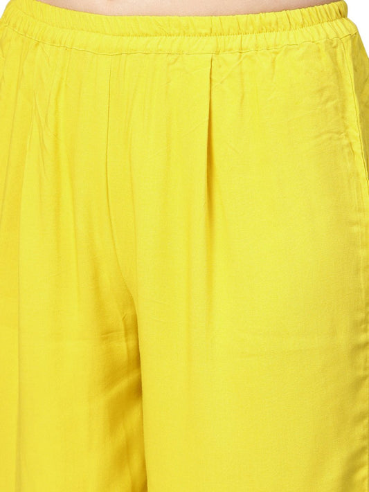 Ahalyaa Yellow Viscose Rayon Straight Kurta Set | Swadesiicart