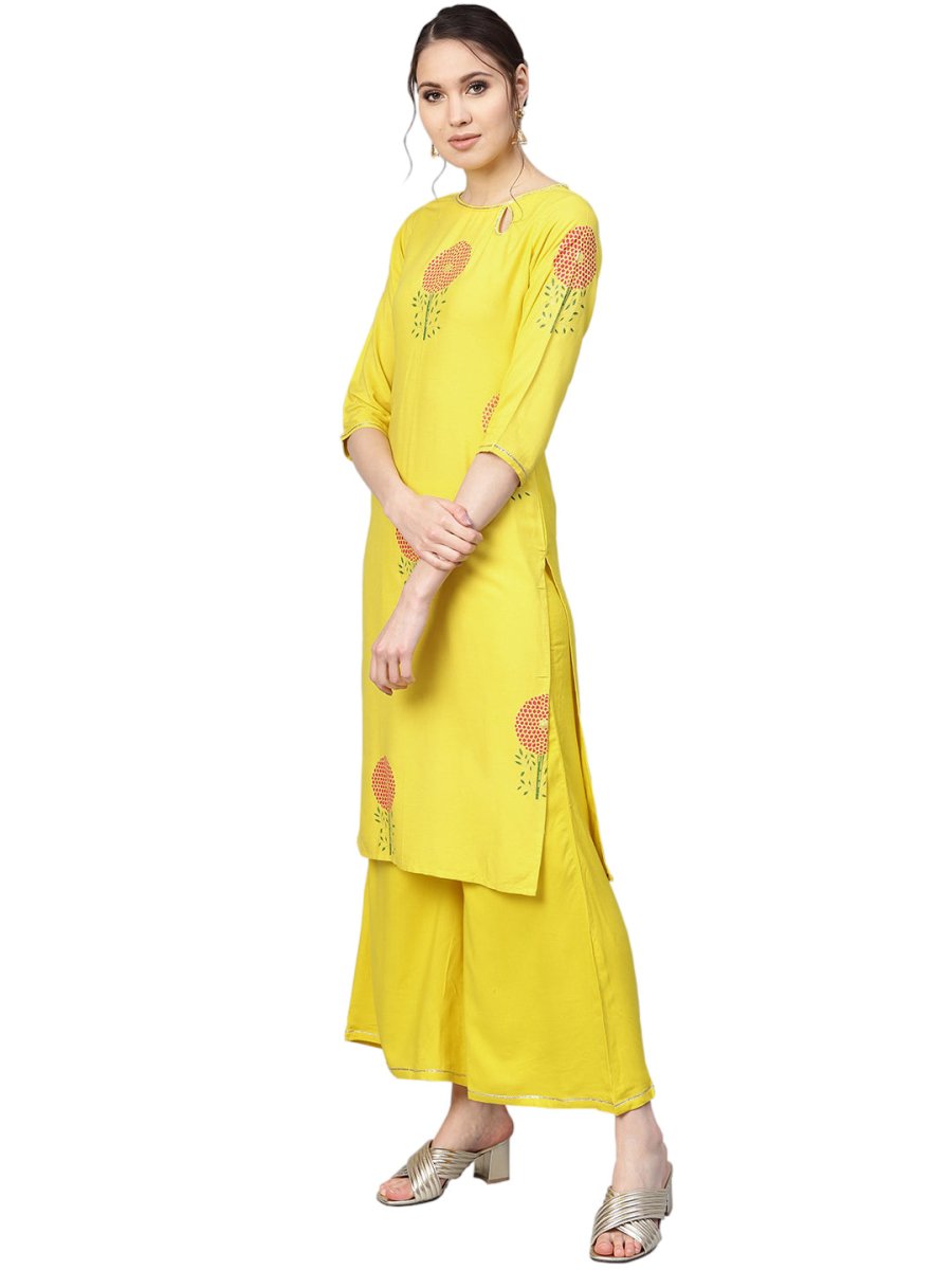 Ahalyaa Yellow Viscose Rayon Straight Kurta Set | Swadesiicart