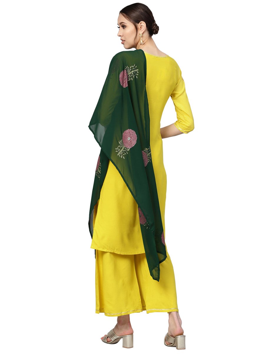 Ahalyaa Yellow Viscose Rayon Straight Kurta Set | Swadesiicart