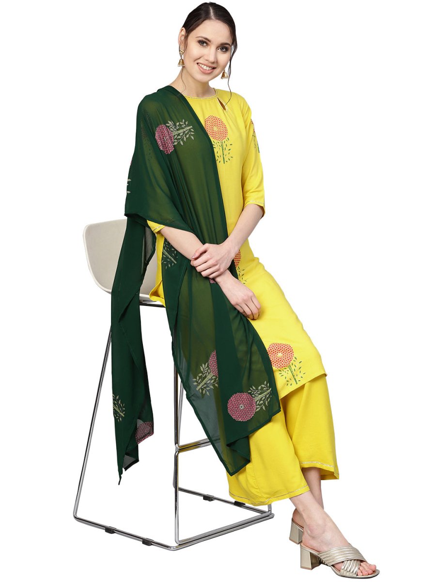 Ahalyaa Yellow Viscose Rayon Straight Kurta Set | Swadesiicart