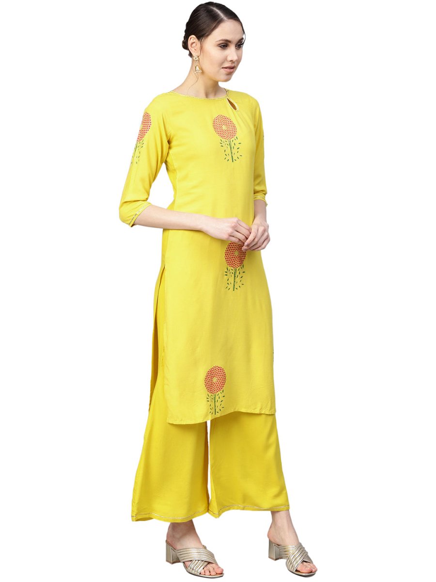 Ahalyaa Yellow Viscose Rayon Straight Kurta Set | Swadesiicart