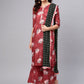 Ahalyaa Women Maroon Printed Kurta with Palazzo & Dupatta | Swadesiicart