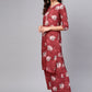 Ahalyaa Women Maroon Printed Kurta with Palazzo & Dupatta | Swadesiicart