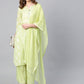 Ahalyaa Women Green & White Printed Kurta with Palazzos & Dupatta | Swadesiicart