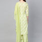 Ahalyaa Women Green & White Printed Kurta with Palazzos & Dupatta | Swadesiicart